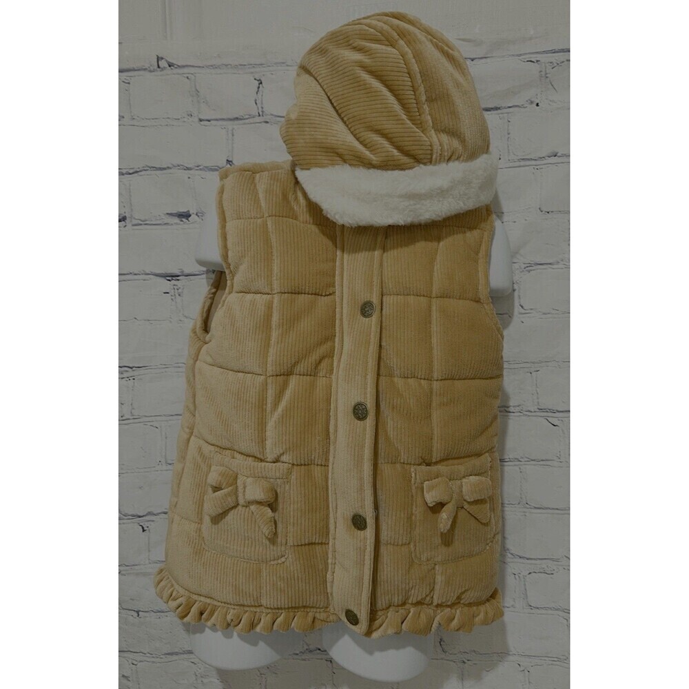 Nicole Miller Cozy Camel Corduroy Hooded Vest Girls Size 6